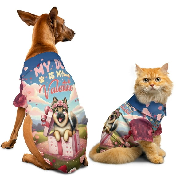 My Dog Is My Valentine Cute German Shepherd in Gift Box Hawaiian Summer Shirt for Small Medium Large Dog Cat Alsatian Dog Lover Gifts - 03006