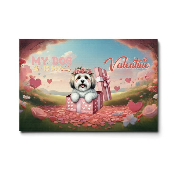 My Dog Is My Valentine Cute Havanese in Gift Box Horizontal Matte Canvas Poster Havanese Dog Lover Gifts Idea Wall Art Home Decor - 3006