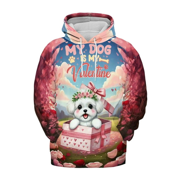 My Dog Is My Valentine Cute Maltese in Gift Box All Over Print 3D Hoodie Unisex Merch Hoodies Maltese Dog Lover Gifts Idea - 3006