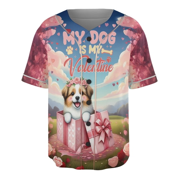 My Dog Is My Valentine Cute Miniature American Shepherd in Gift Box All Over Print 3D Baseball Shirt MAS Dog Lover Gifts Softball Sport - 3006