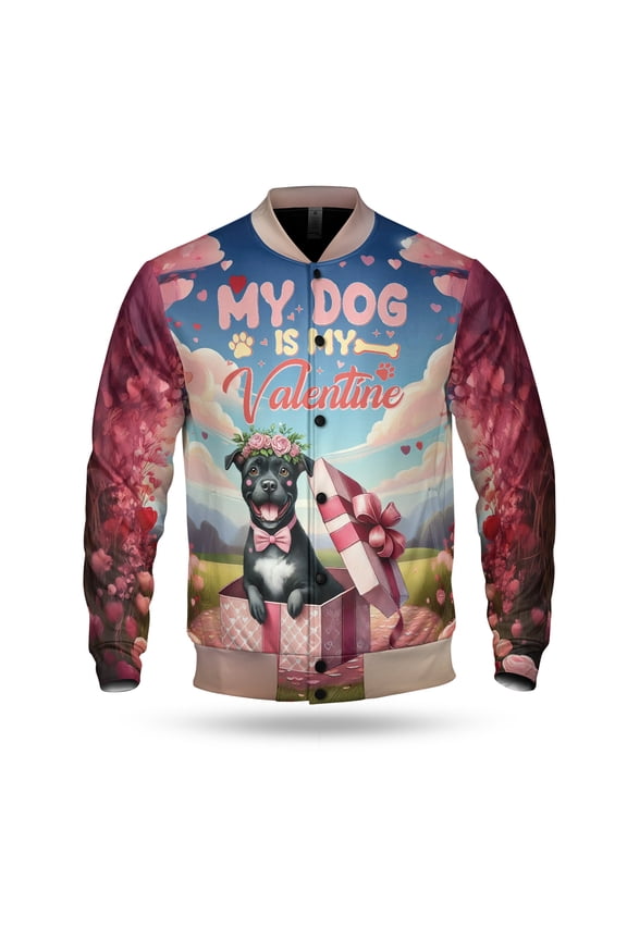 My Dog Is My Valentine Cute Pitbull in Gift Box All Over Print 3D Baseball Jacket Terrier Dog Lover Bomber Jacket Softball - 3006