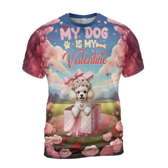 My Dog Is My Valentine Cute Poodle in Gift Box All Over Print 3D Shirt Unisex Merch Poodles Dog Lover Gifts Idea - 3006