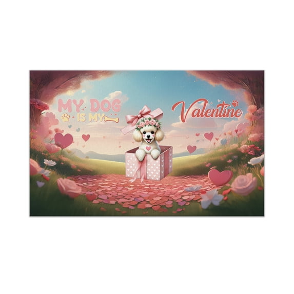 My Dog Is My Valentine Cute Poodle in Gift Box Doormat Poodles Dog Lover Gifts Idea Indoor Outdoor Welcome Mat - 3006