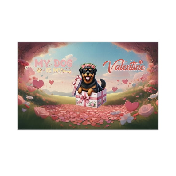 My Dog Is My Valentine Cute Rottweiler in Gift Box Doormat Rottie Dog Lover Gifts Idea Indoor Outdoor Welcome Mat - 3006