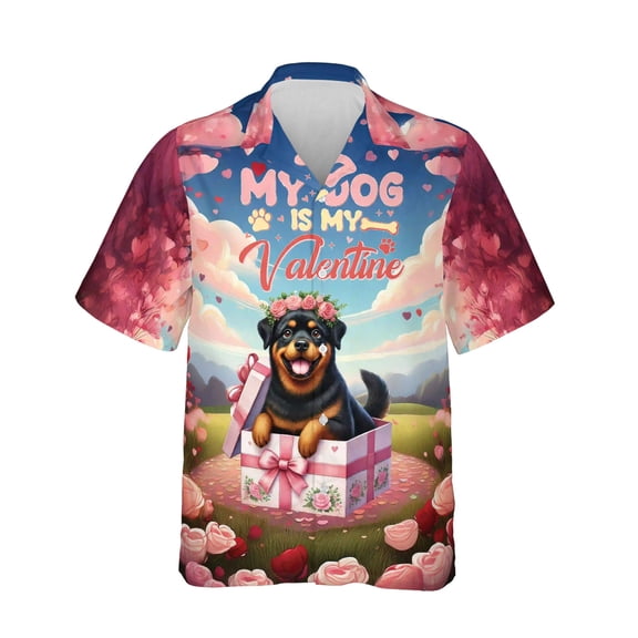 My Dog Is My Valentine Cute Rottweiler in Gift Box Hawaiian Shirt Breathable Summer Unisex Merch Rottie Dog Lover Gifts Idea - 3006