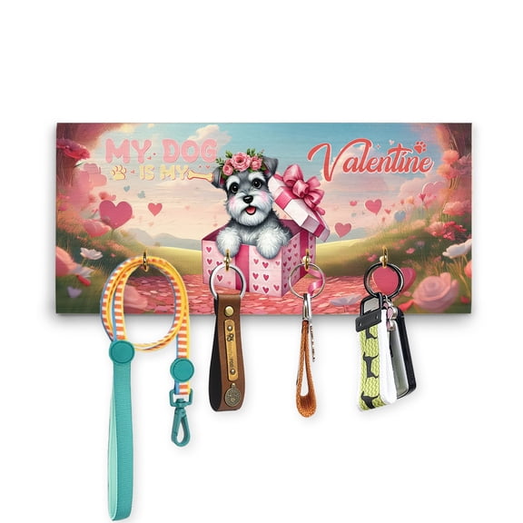 My Dog Is My Valentine Cute Schnauzer in Gift Box Wood Key Holder Miniature Schnauzer Dog Lover Wall-mounted Key Rack Home Decor - 03006