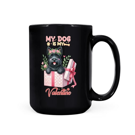 My Dog Is My Valentine Cute Scottish Terrier in Gift Box Mug Scottie Dog Lover Gifts Coffee Tea Cup - 03006