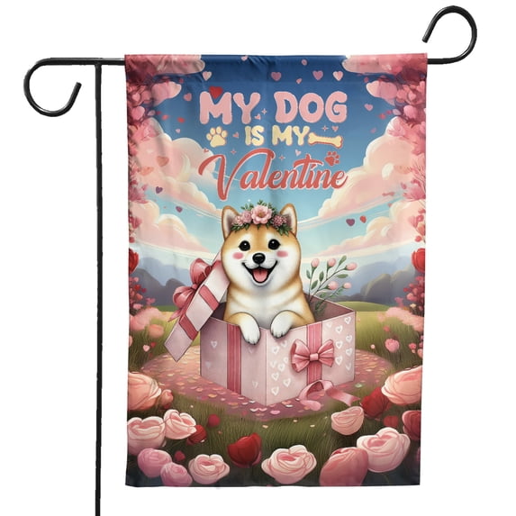 My Dog Is My Valentine Cute Shiba Inu in Gift Box Garden Flag 12x18in Double Sided Shibas Dog Lovers Gifts Idea Outdoor Decor - 3006