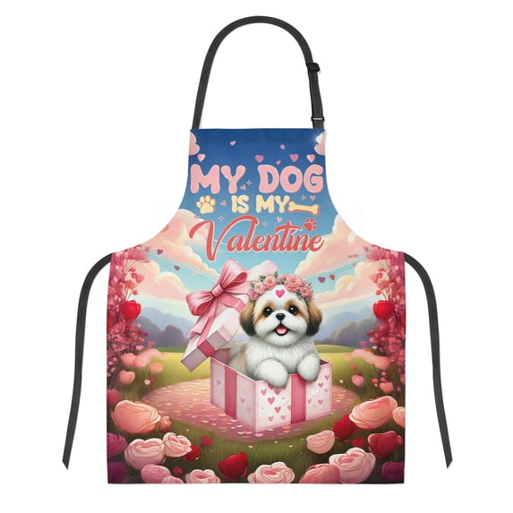 My Dog Is My Valentine Cute Shih Tzu in Gift Box Apron Lion Dog Lover Gifts for Cooking Grilling Baking Painting Gardening - 3006