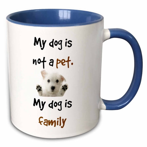 3drose, My Dog Is Not a Pet, He Is Family, Letters with Picture of a Dog, 15oz Two-tone Blue Mug