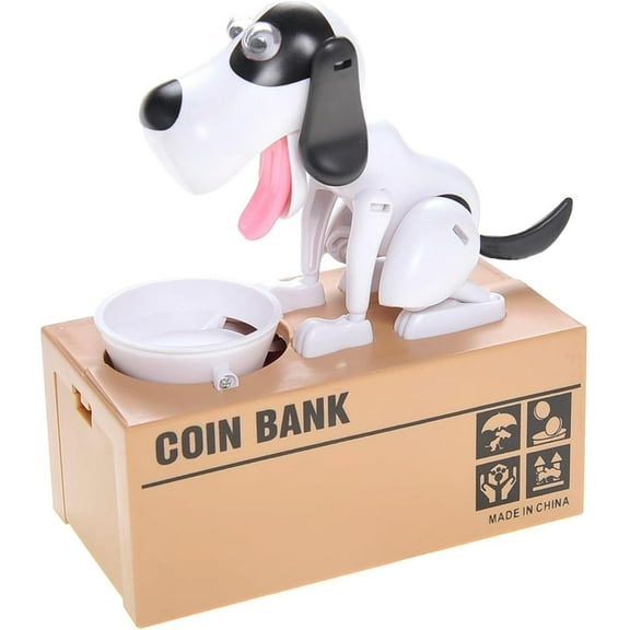 My Dog Piggy Bank - Robotic Coin Munching Toy Money Box (White & Black)