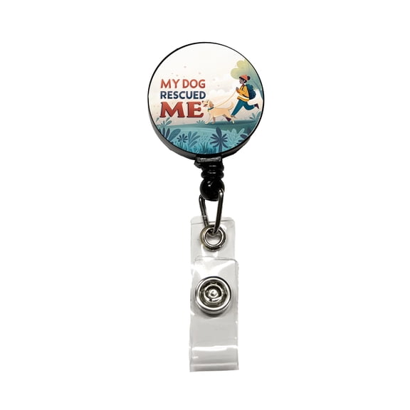My Dog Rescued Me Pet Adoption Retractable Reel ID Badge Key Card Name Tag Holder with Clip