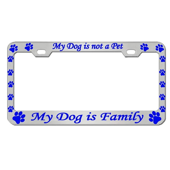 My Dog is Not a Pet My Dog is Family Style Heavy Duty Metal License Plate Frame Personalised/Car Accessories Car Tag Holder Cover (Chrome/line Blue)