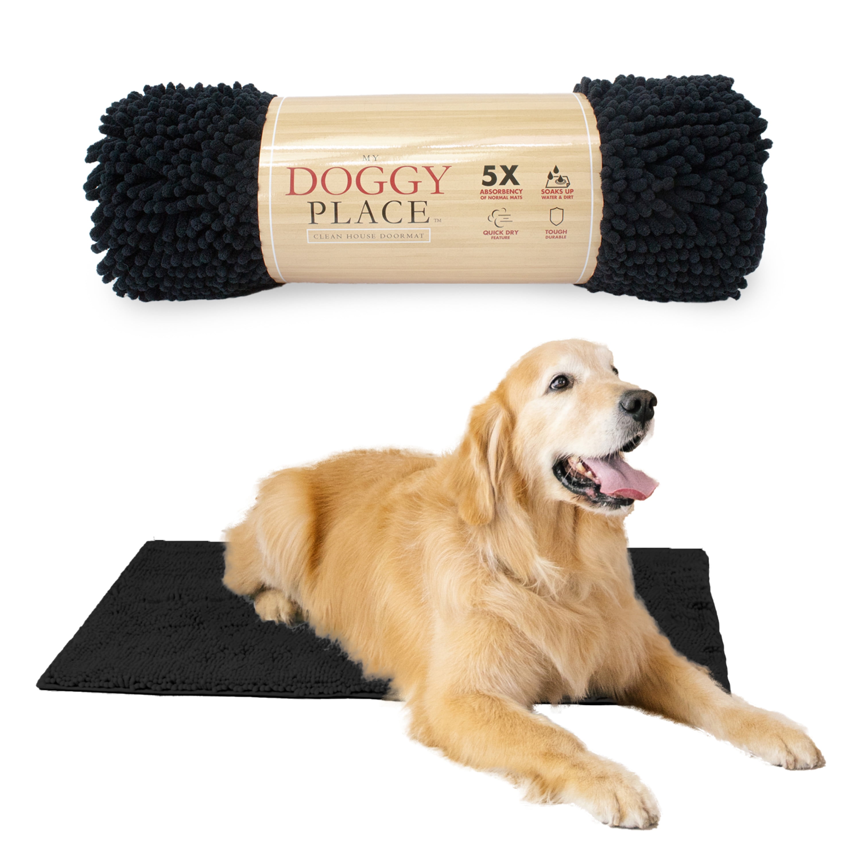 My Doggy Place Dog Mat for Muddy Paws, Washable Dog Dog Mat, Black