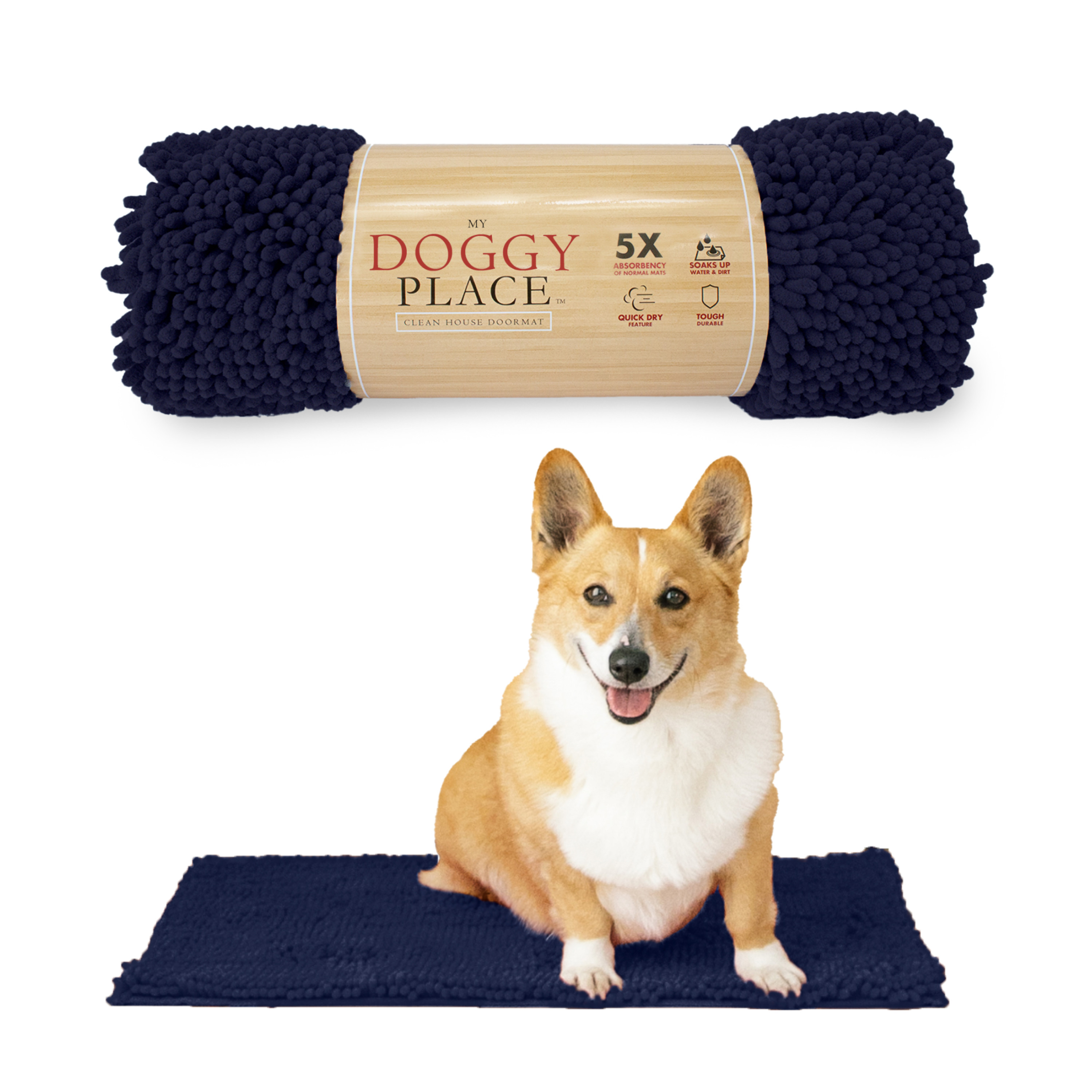 My Doggy Place Dog Mat for Muddy Paws, Washable Dog Dog Mat, Navy Blue