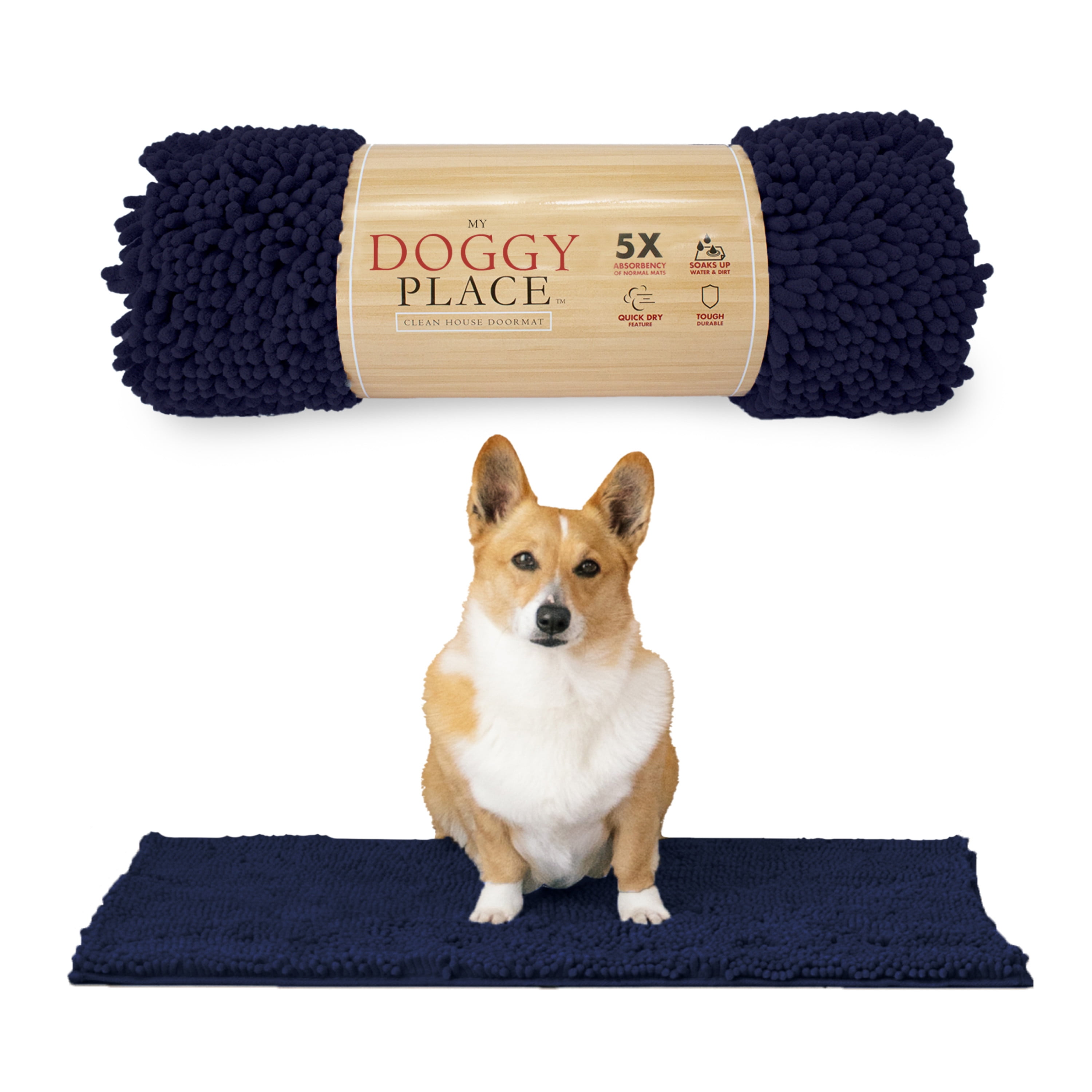 My Doggy Place Dog Mat for Muddy Paws, Washable Dog Dog Mat, Navy Blue