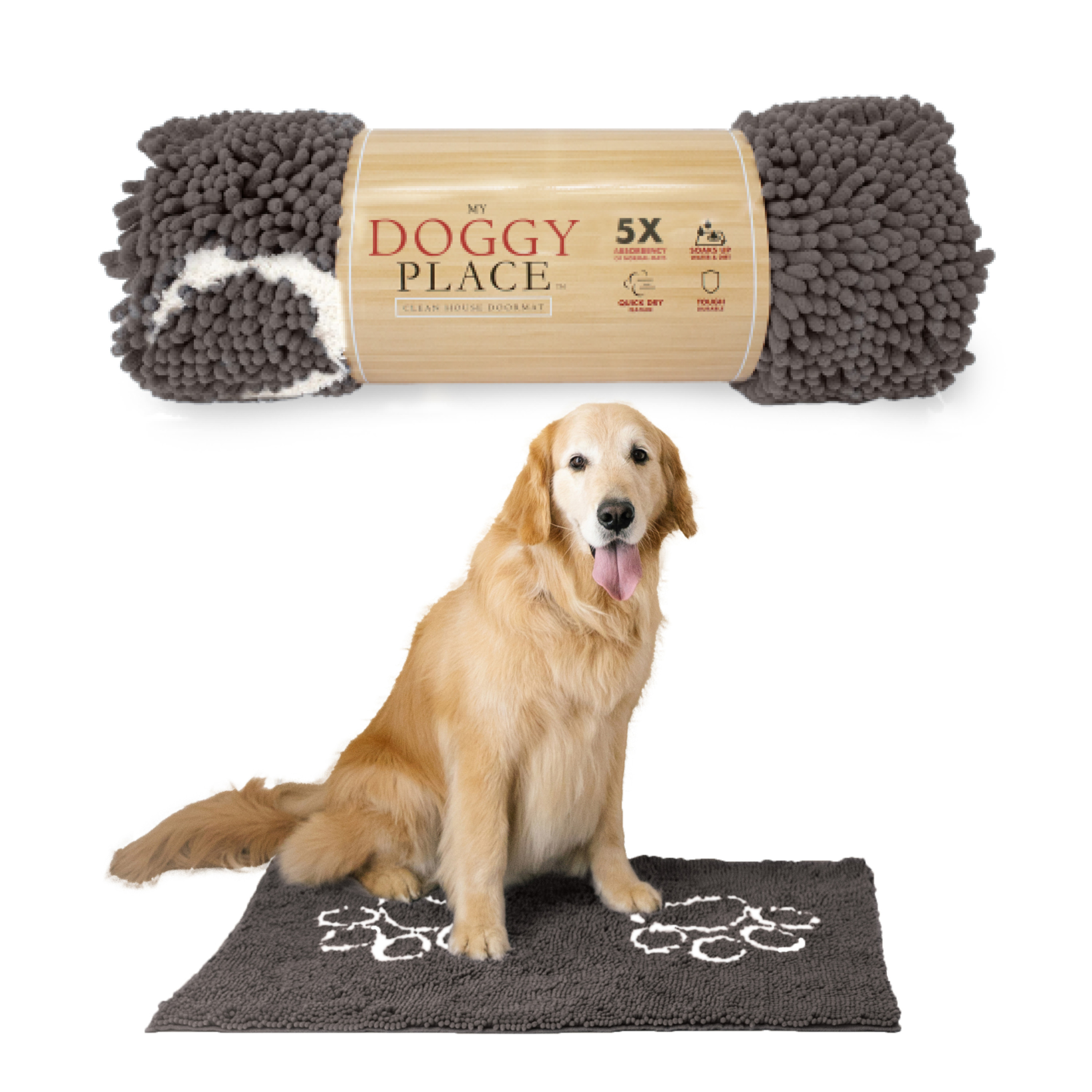My Doggy Place Dog Mat for Muddy Paws, Washable Dog Door Mat, Ash, L