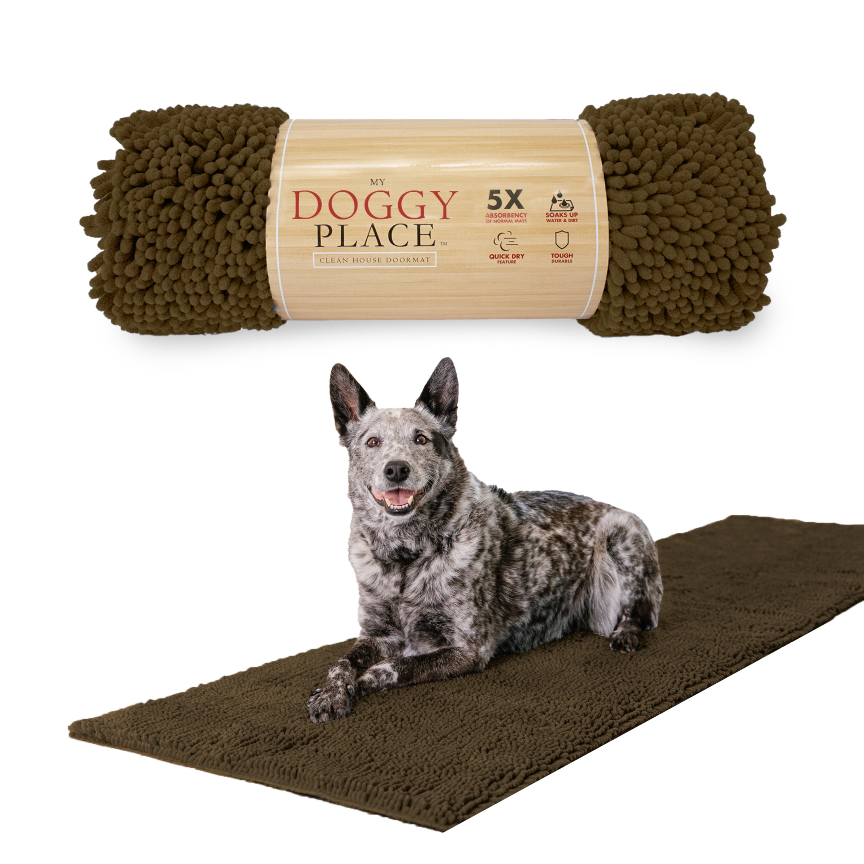 My Doggy Place Dog Mat for Muddy Paws, Washable Dog Door Mat, Brown