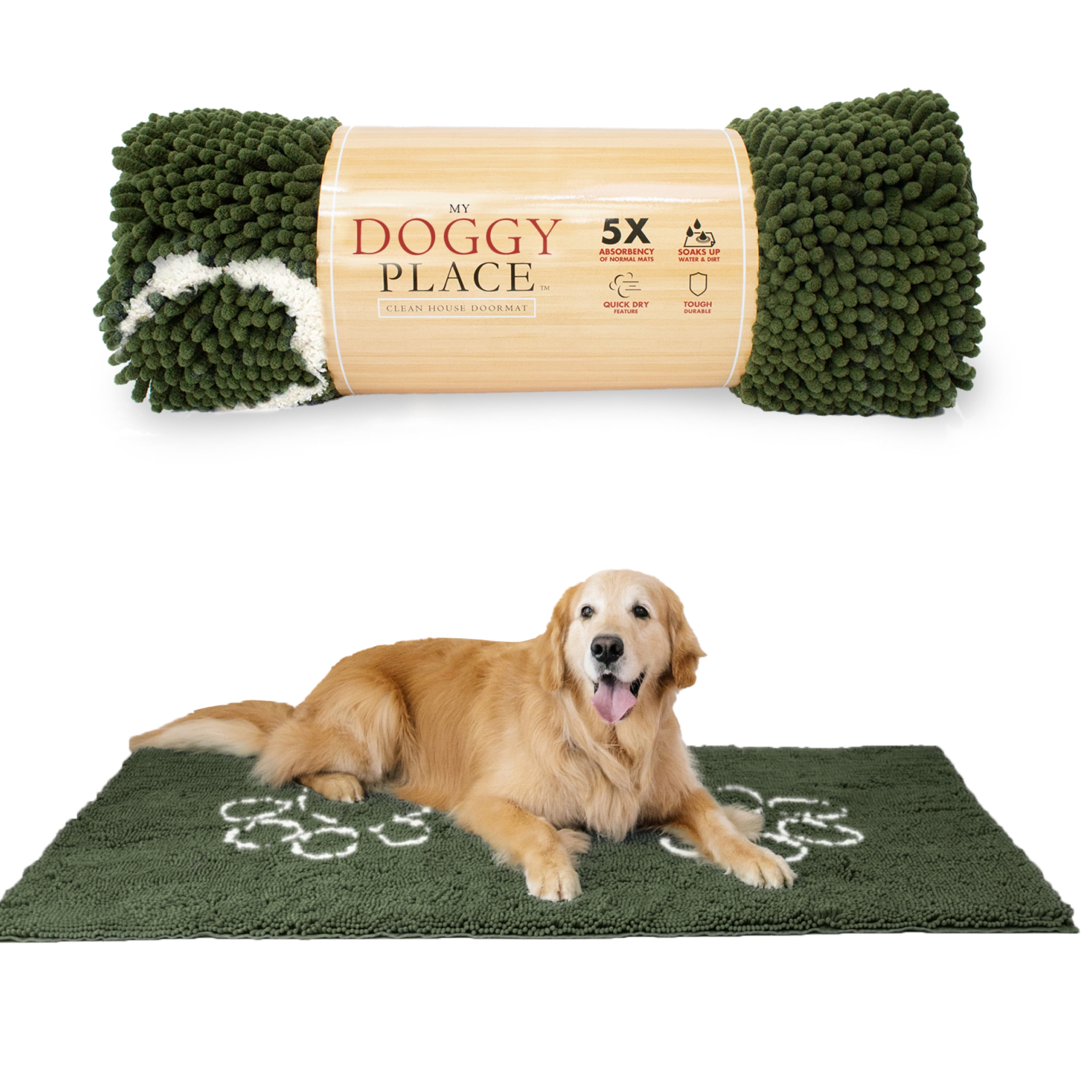 My Doggy Place Dog Mat for Muddy Paws, Washable Dog Door Mat, Sage Green,  Runner, XL