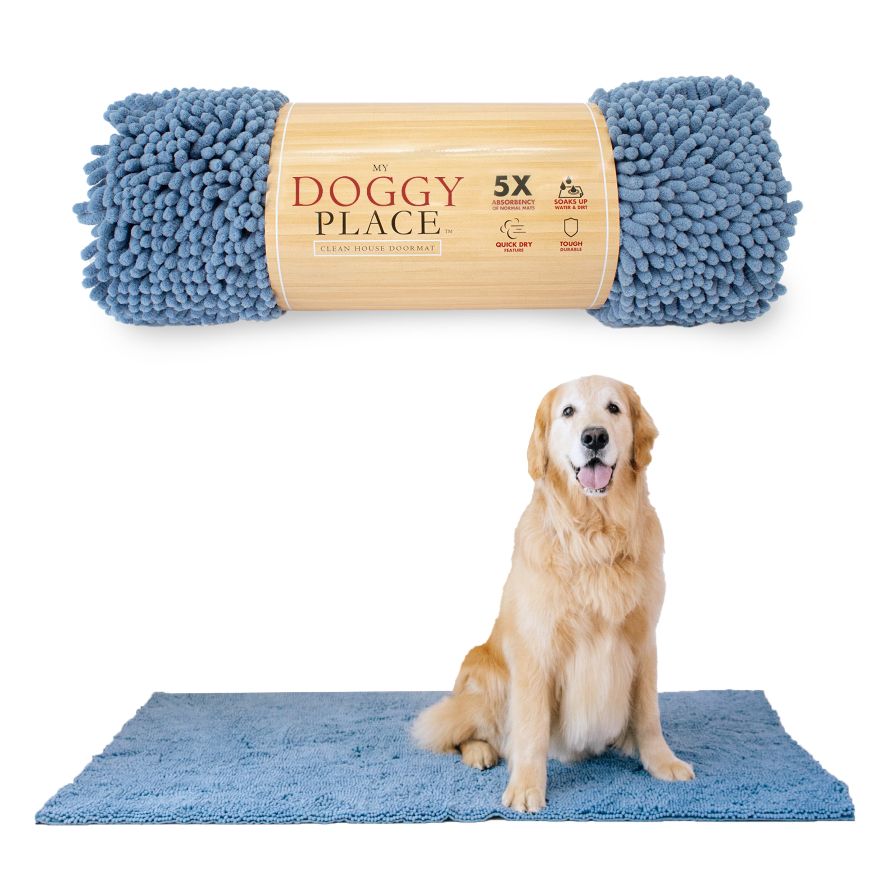 My Doggy Place Dog Mat for Muddy Paws, Washable Dog Door Mat, Denim