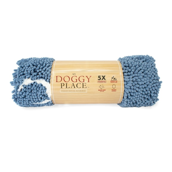 My Doggy Place Dog Mat for Muddy Paws, Washable Dog Door Mat, Faded Denim, Runner
