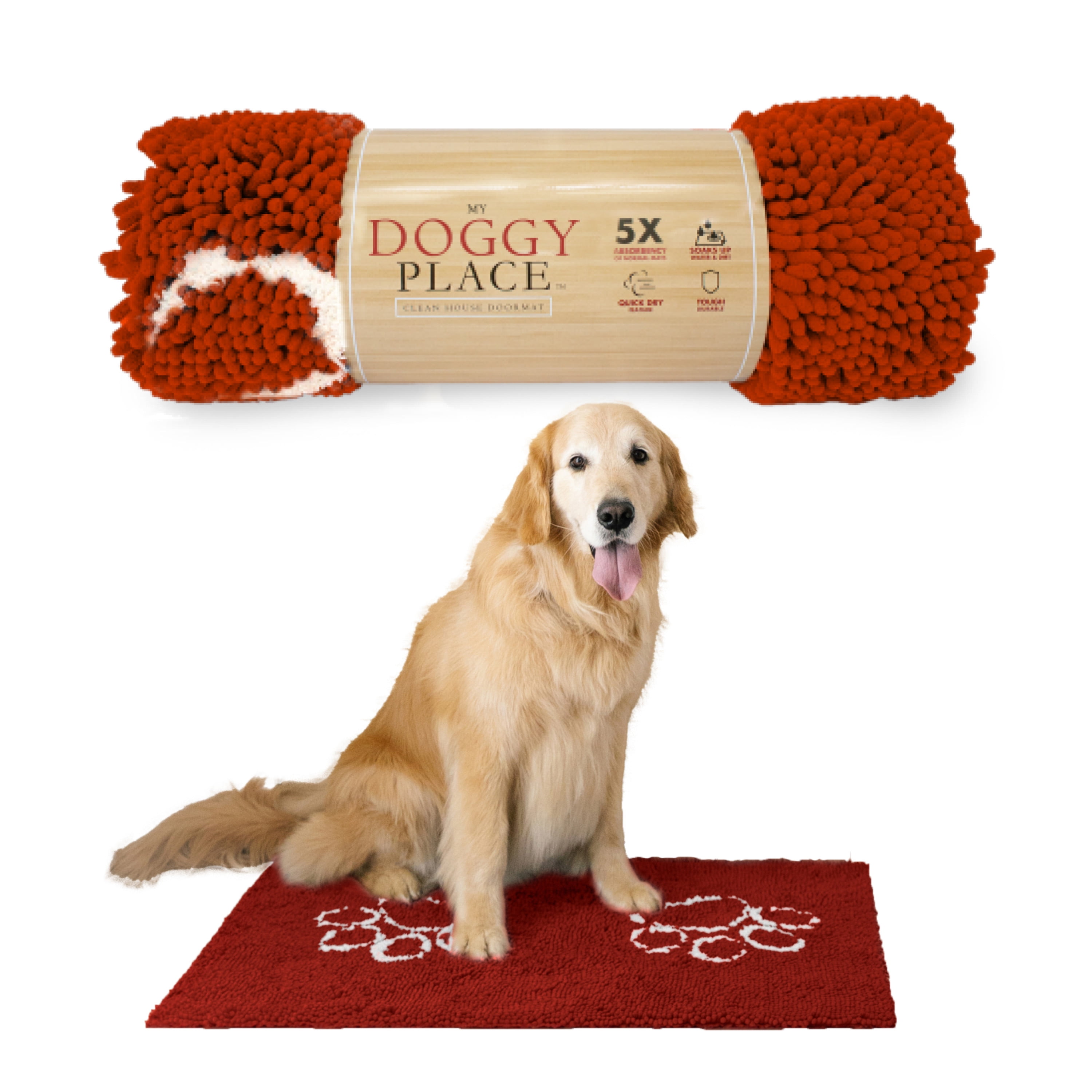 My Doggy Place Dog Mat for Muddy Paws, Washable Dog Door Mat, Red, L