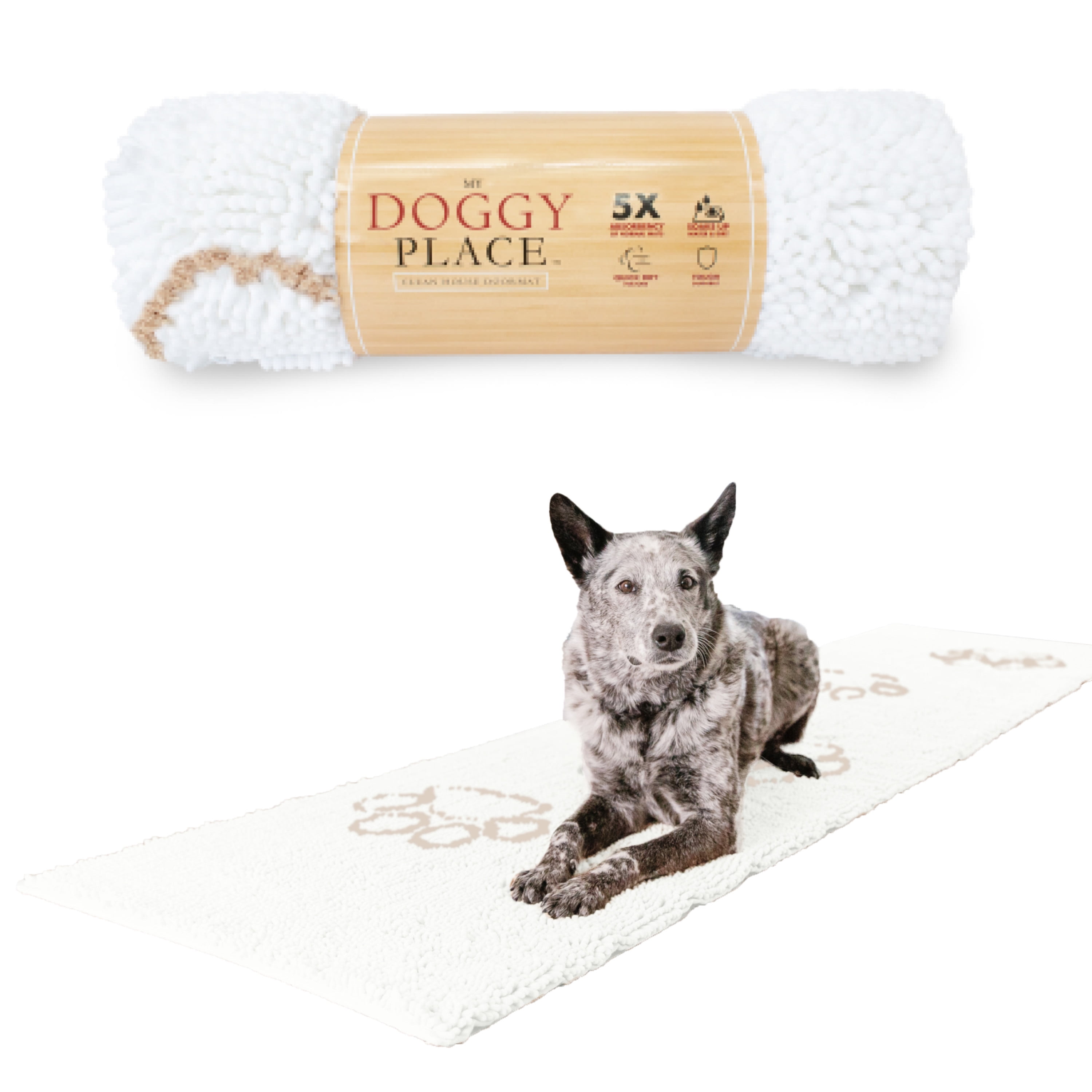 My Doggy Place Dog Mat for Muddy Paws, Washable Dog Door Mat, White