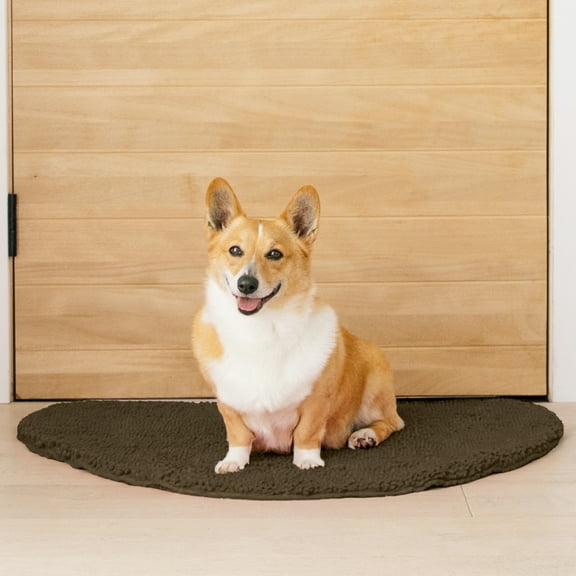 My Doggy Place Dog Mat for Muddy Paws, Washable Door Mat, Brown, Half Moon