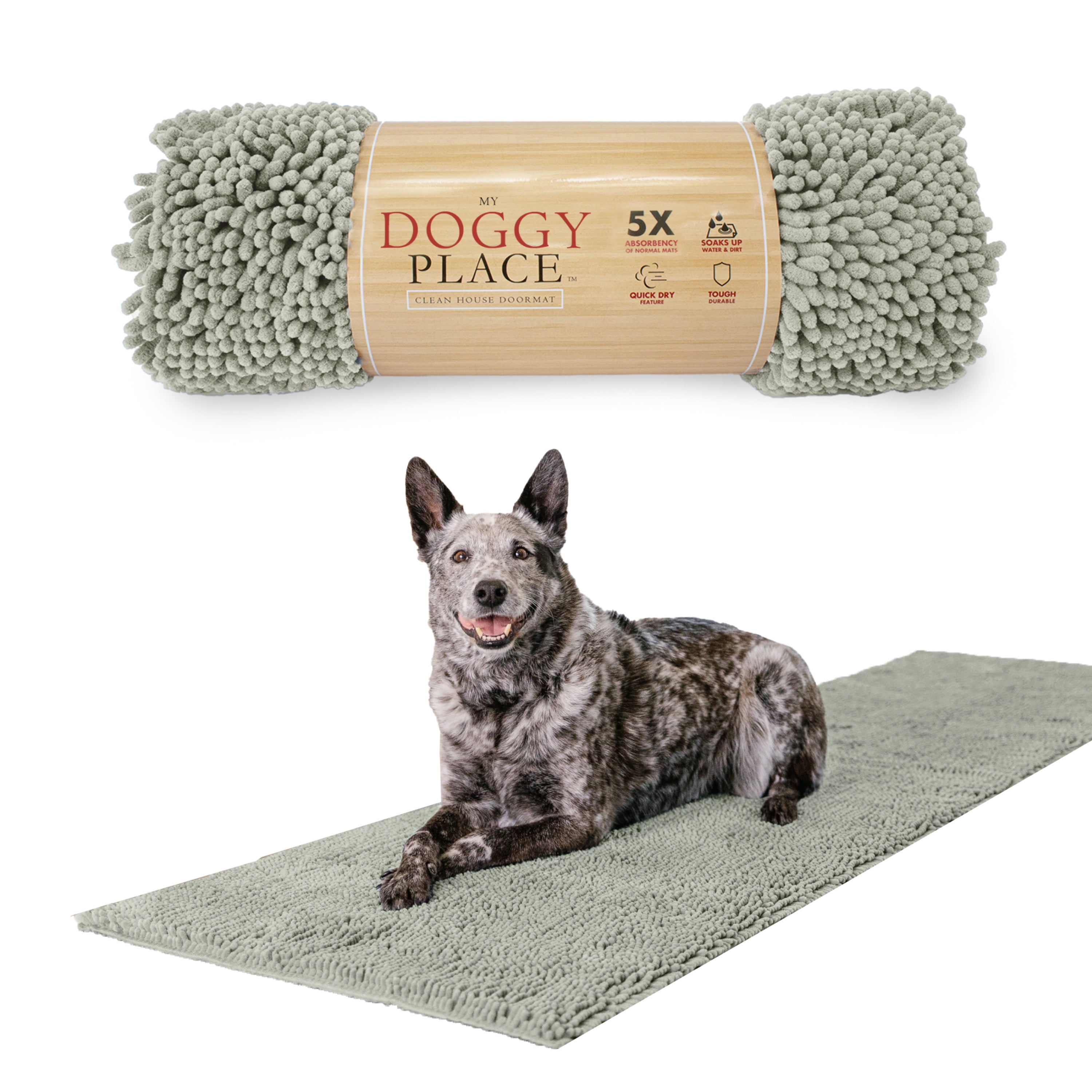 My Doggy Place Dog Mat for Muddy Paws, Washable Door Mat Light Gray