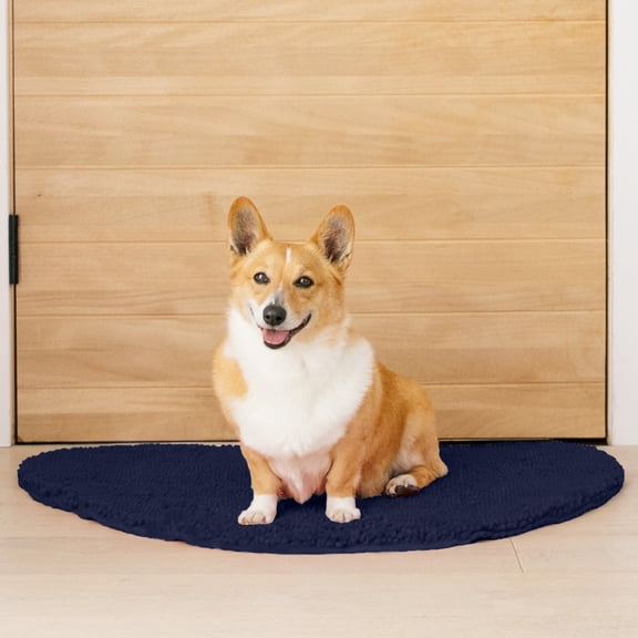 My Doggy Place Dog Mat for Muddy Paws, Washable Mat, Navy Blue, Half Moon