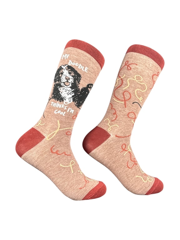 My Doodle Thinks Im Cool Socks Funny Dog Lovers Footwear For Ladies