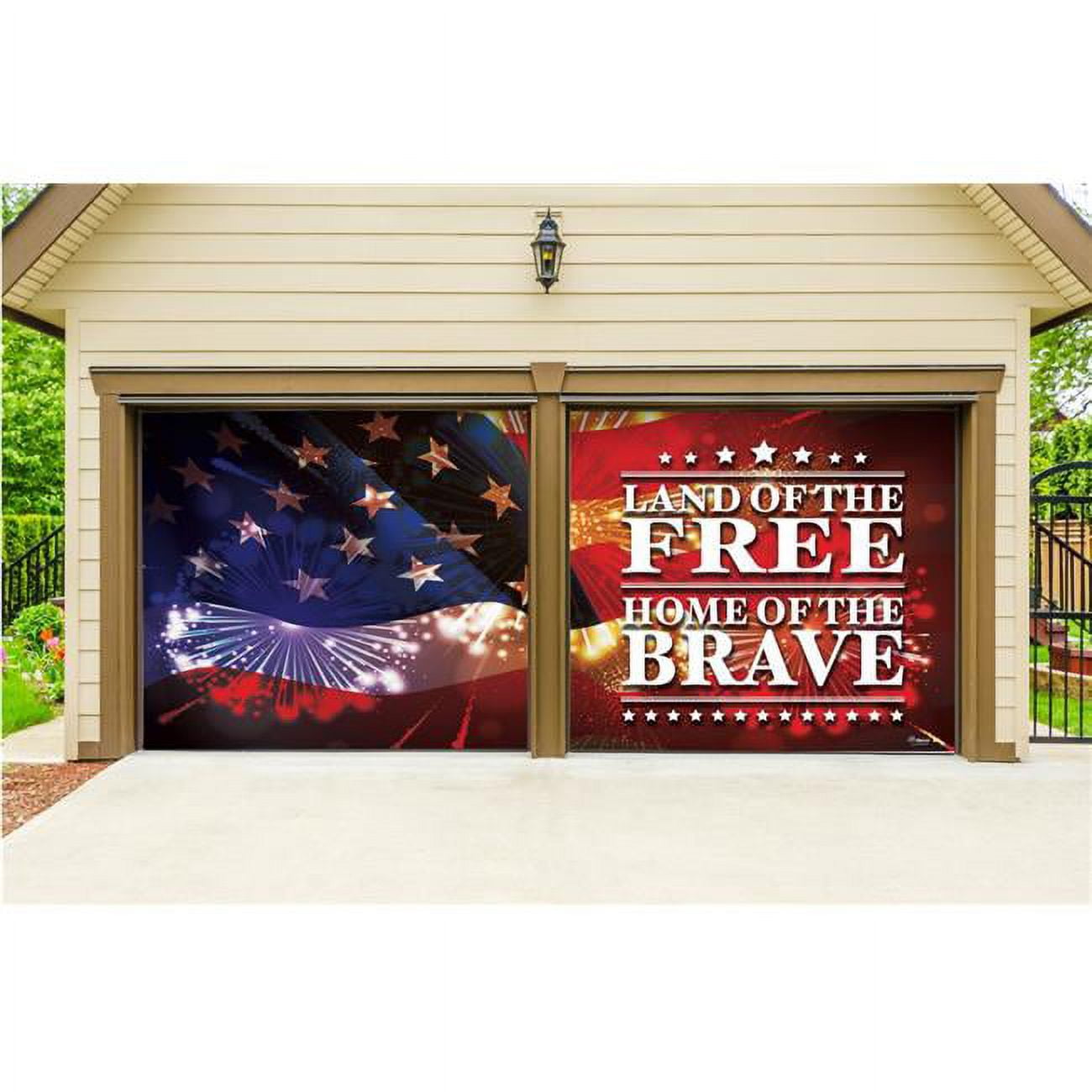 My Door Decor 7 x 8 ft. Land of the Free Outdoor Patriotic 2 Car Split ...