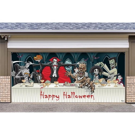 My Door Decor  7 x16 ft. Draculas Halloween Dinner Outdoor Halloween Holiday Door Mural Sign Banner Decor, Multi Color