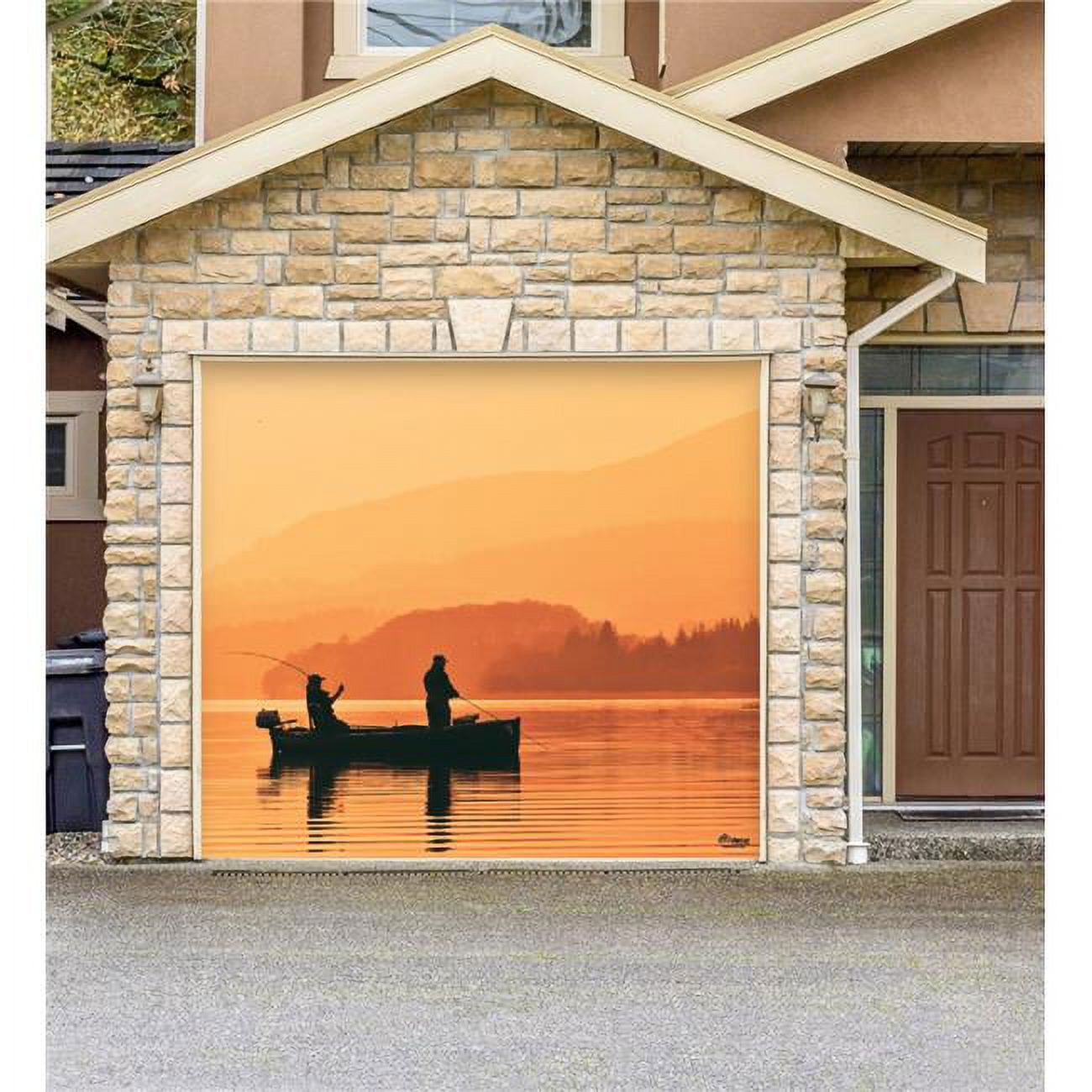 My Door Decor Fishing Boat Sunset Nature 7 ft. x 8 ft. Garage Door