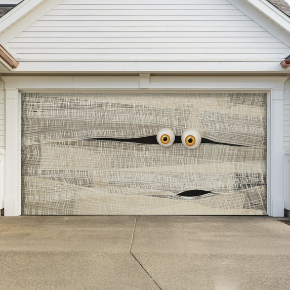 7' x 16' Mummy Halloween Garage Door Banner - Hauntingly Realistic Double Garage Decorations