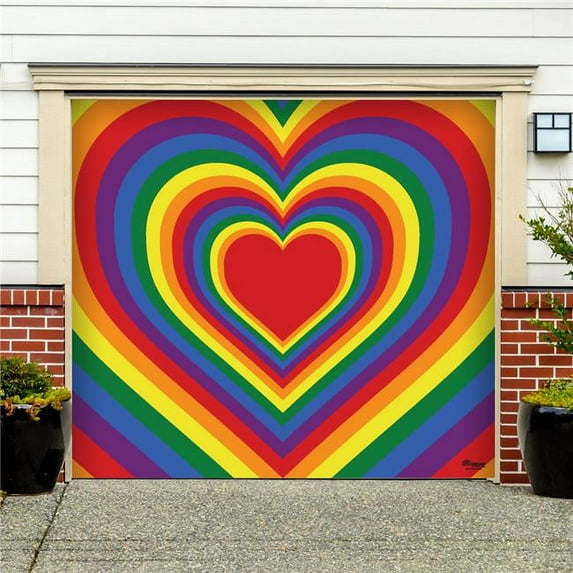 My Door Decor - Radiating Heart - Pride LGBT  7  ft. x  8  ft. Garage Door Decor Banner Mural
