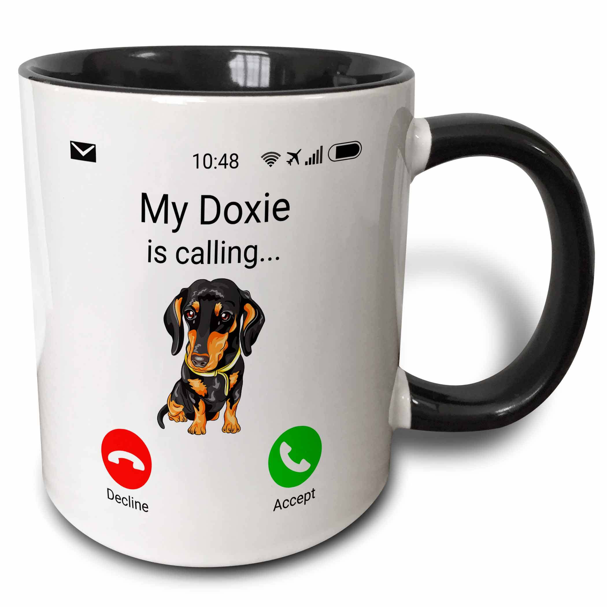 3drose, My Doxie Is Calling Funny Incoming Phone Call, 15oz Two-tone ...