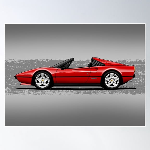 My Drawing Of The Red Maranello Italian Classic Sports Car Poster Wall Art, Modern Wall Decor, 8x12 UNFRAMED