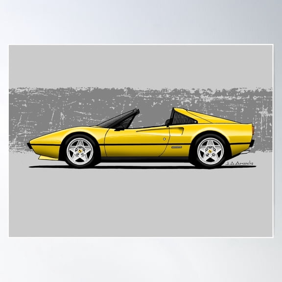 My Drawing Of The Yellow Maranello Italian Classic Sports Car Poster Wall Art, Modern Wall Decor, 8x12 UNFRAMED