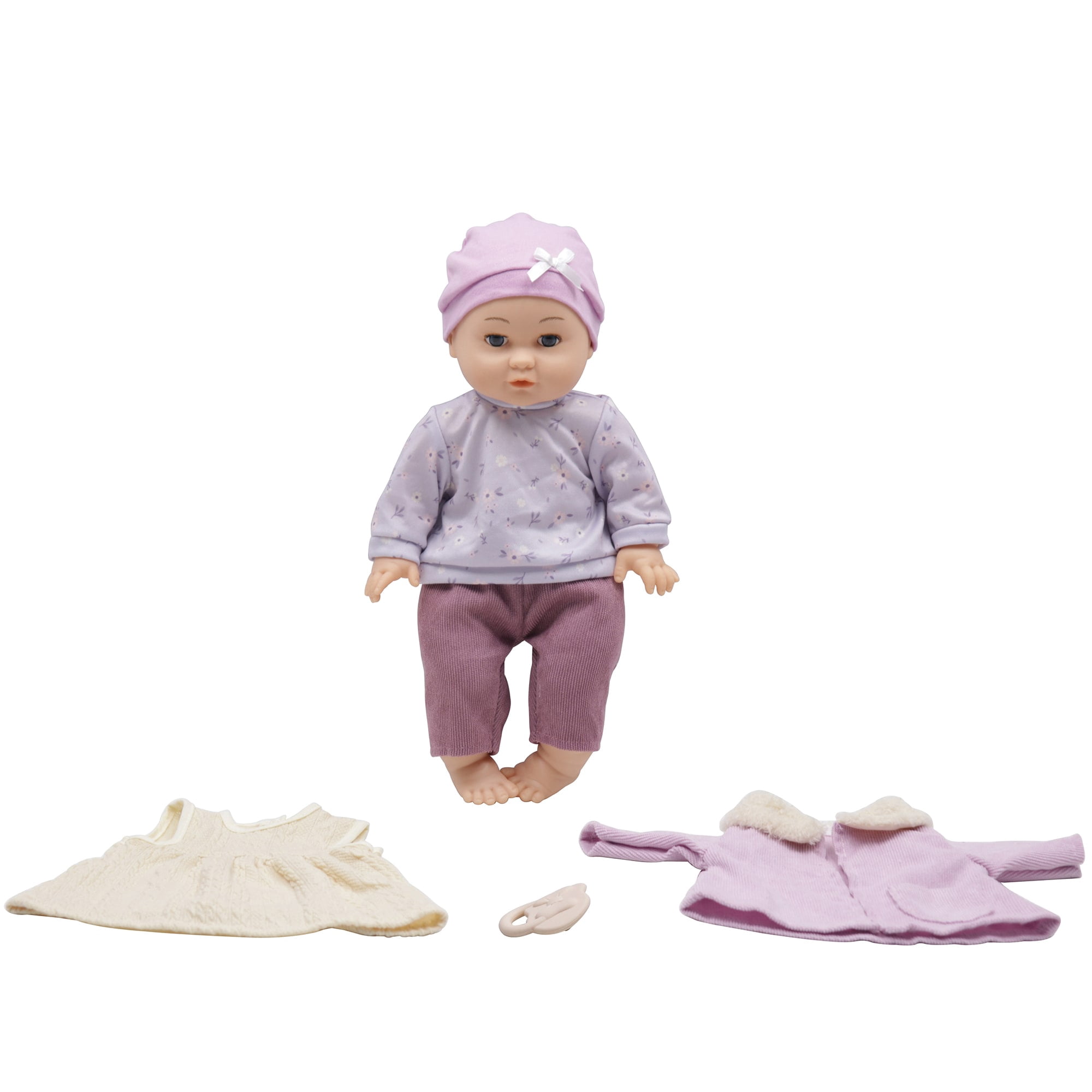 My Dream Baby: 14" Baby Doll Changing Fun Set - Purple Floral Outfit, Hat, Jacket & Cream Dress, Mix & Match Clothes, Fashion Toy, Kids-Toddlers 2+