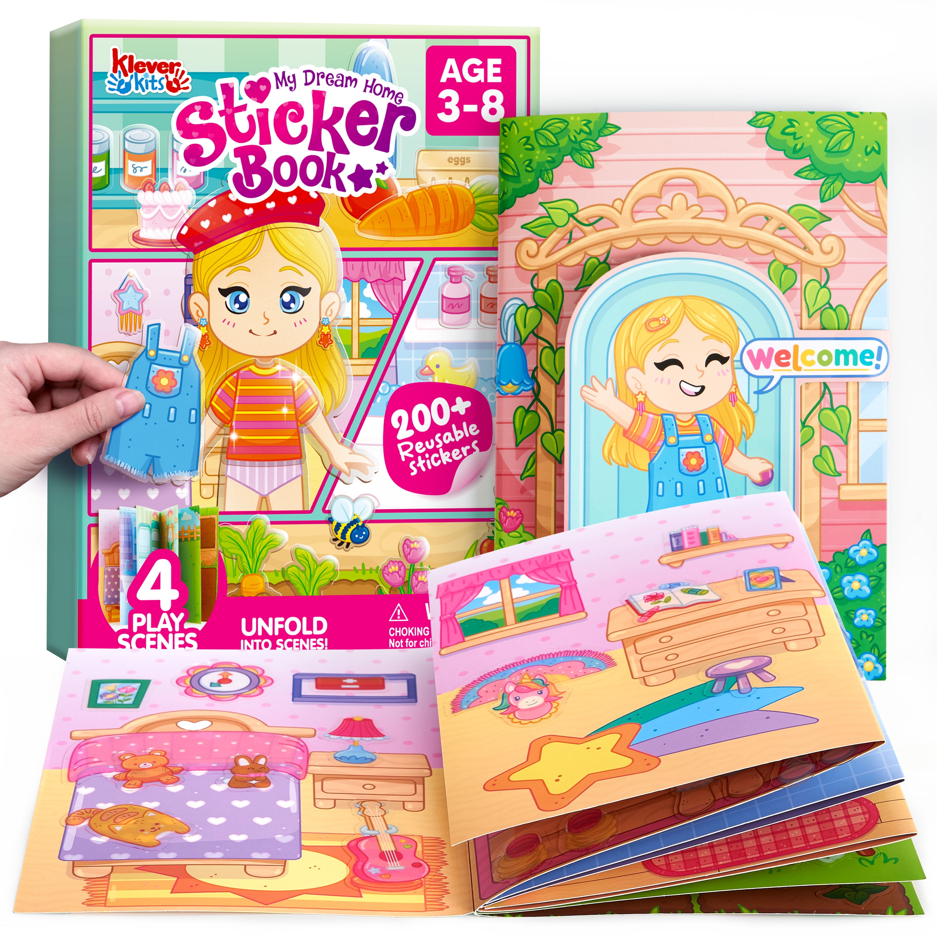 Klever Kits Reusable Sticker Book, My Dream Home 4 Play Scenes, 200+ Piece Stickers Activity Fun for Kids Girls Gift Ages 3+