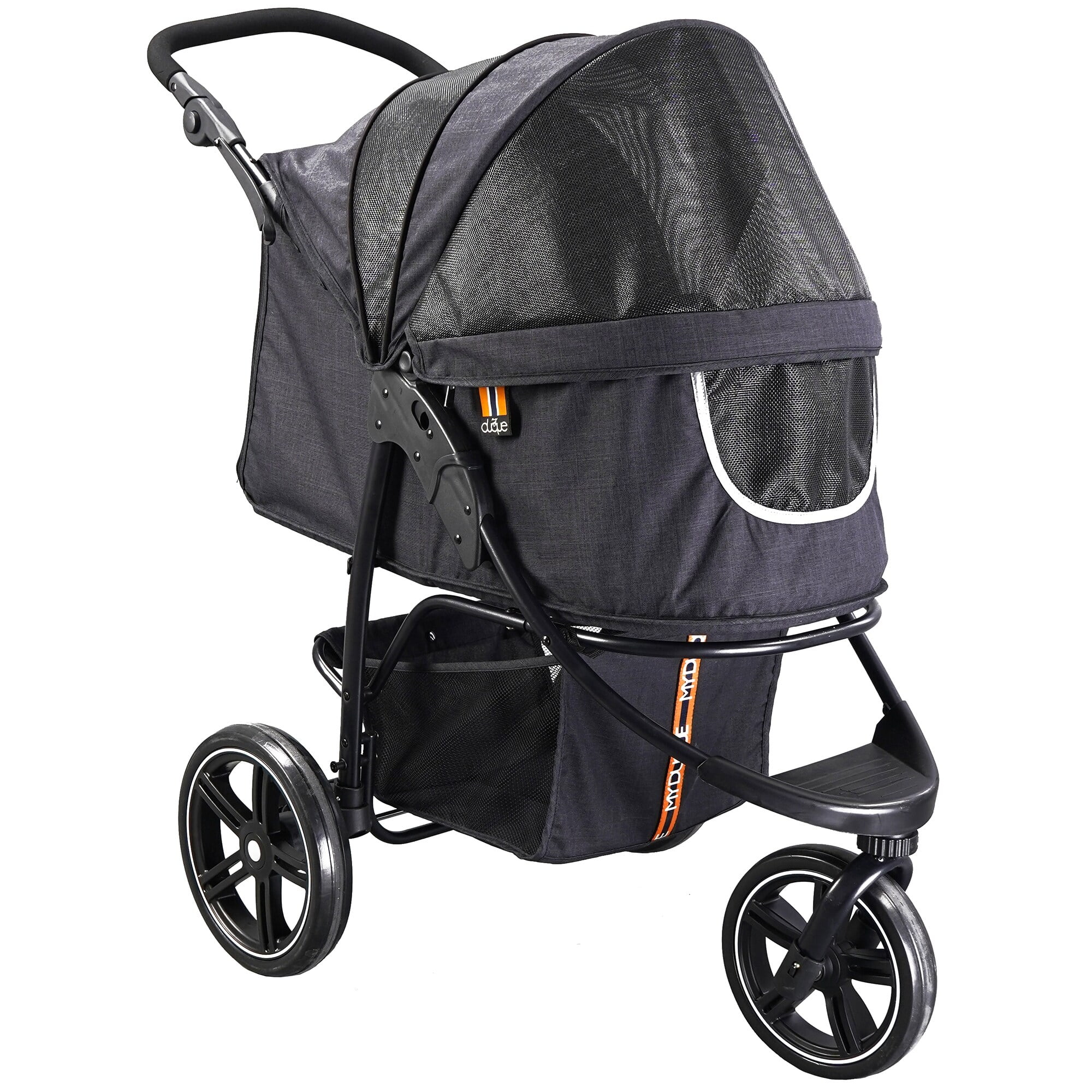 Black 3-Wheel Pet Stroller with Adjustable Handle