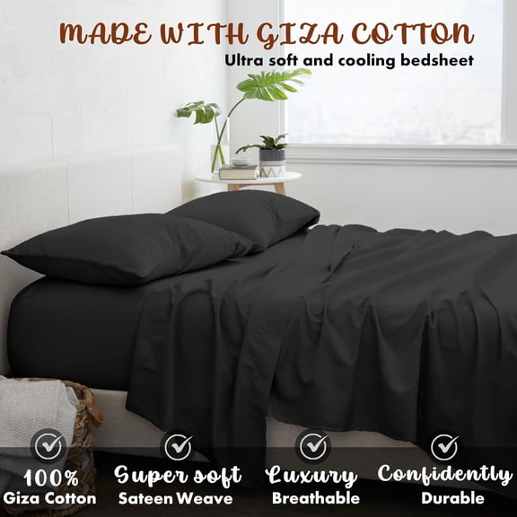My Egyptian Giza Cotton Sheets King Size, 16 Inches Extra Deep Pocket, Giza Long-Staple Giza Cotton Bedsheet Soft Breathable Sheets - Dark Grey