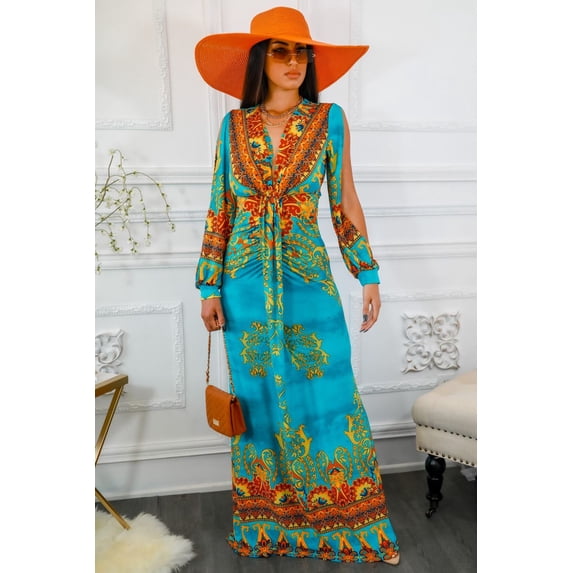My Empire Long Slit Sleeves Plunged Neckline Maxi Dress