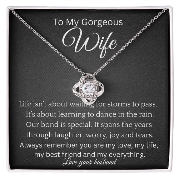 My Everything Necklace Wife Anniversary Birthday Present For Women, Gold Love Knot Necklace