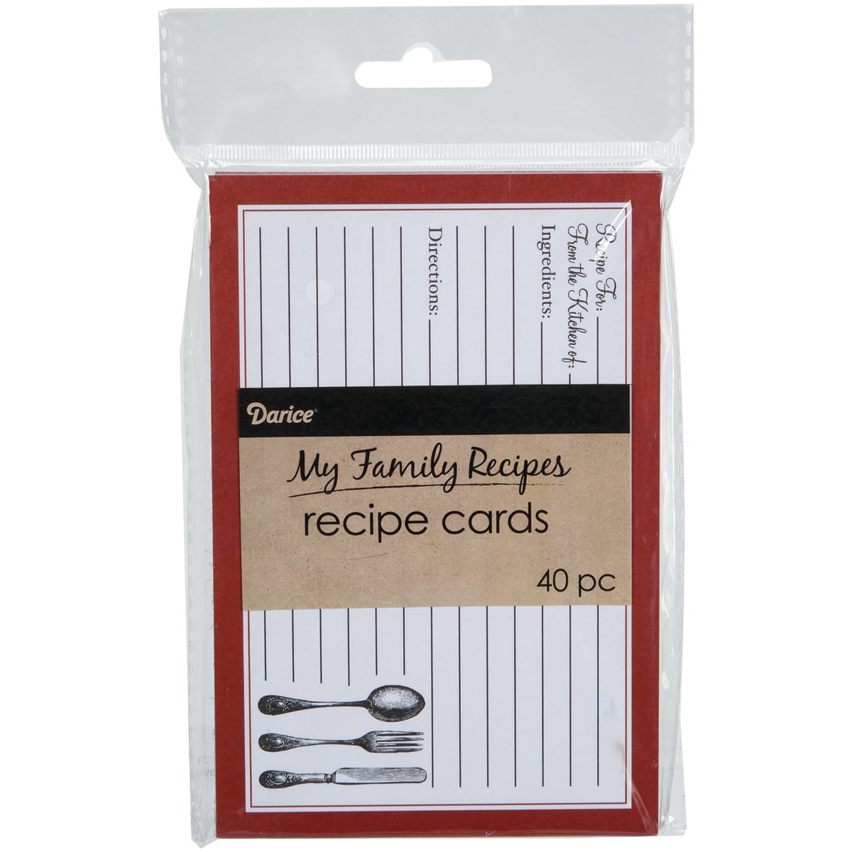 Darice 1219-520 40 Count Recipe Cards, Cutlery Theme, Red/Black ...