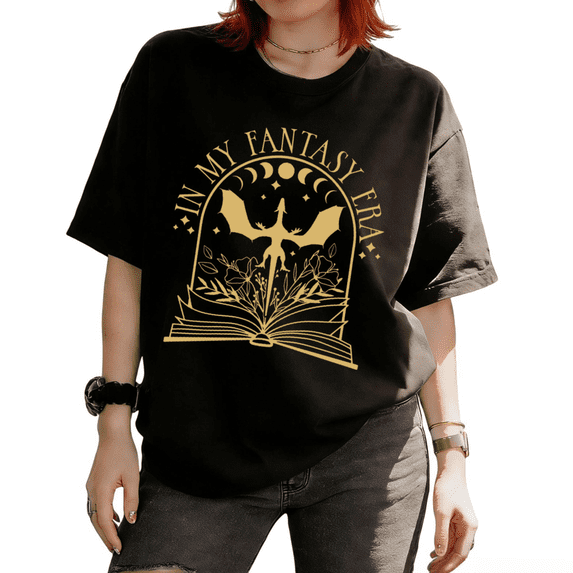 My Fantasy In My Era Dragon Moon Book Graphic Tees Tshirt Daily Wear Tops Cotton Short Sleeve Round Neck Black S-5XL
