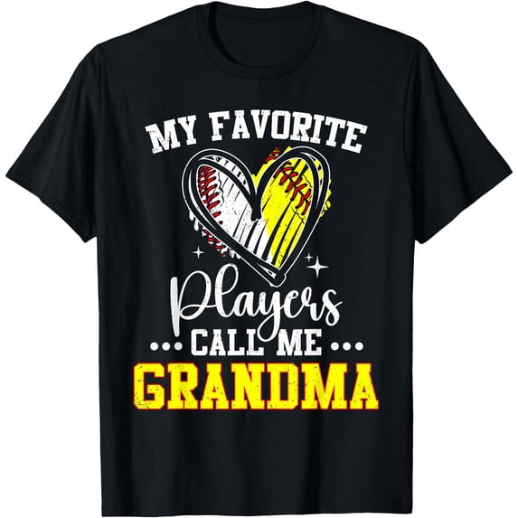 My Favorite Baseball Softball Players Call Me Grandma Heart T-Shirt ...