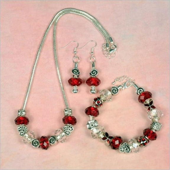 My Favorite Beads 143192PMM427 Valentines Day Red Crystal Jewelry Set, 3 Piece