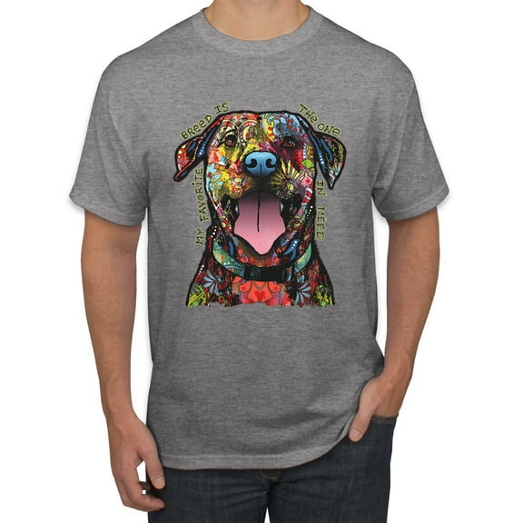My Favorite Breed is The One In Need | Colorful Labrador Dog | Dean Russo Art Animal Lover Men's T-Shirt, Heather Grey, 3XL